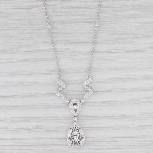 Light Gray 0.23ctw Diamond Lariat Teardrop Necklace 14k White Gold 13.75" Rolo Chain