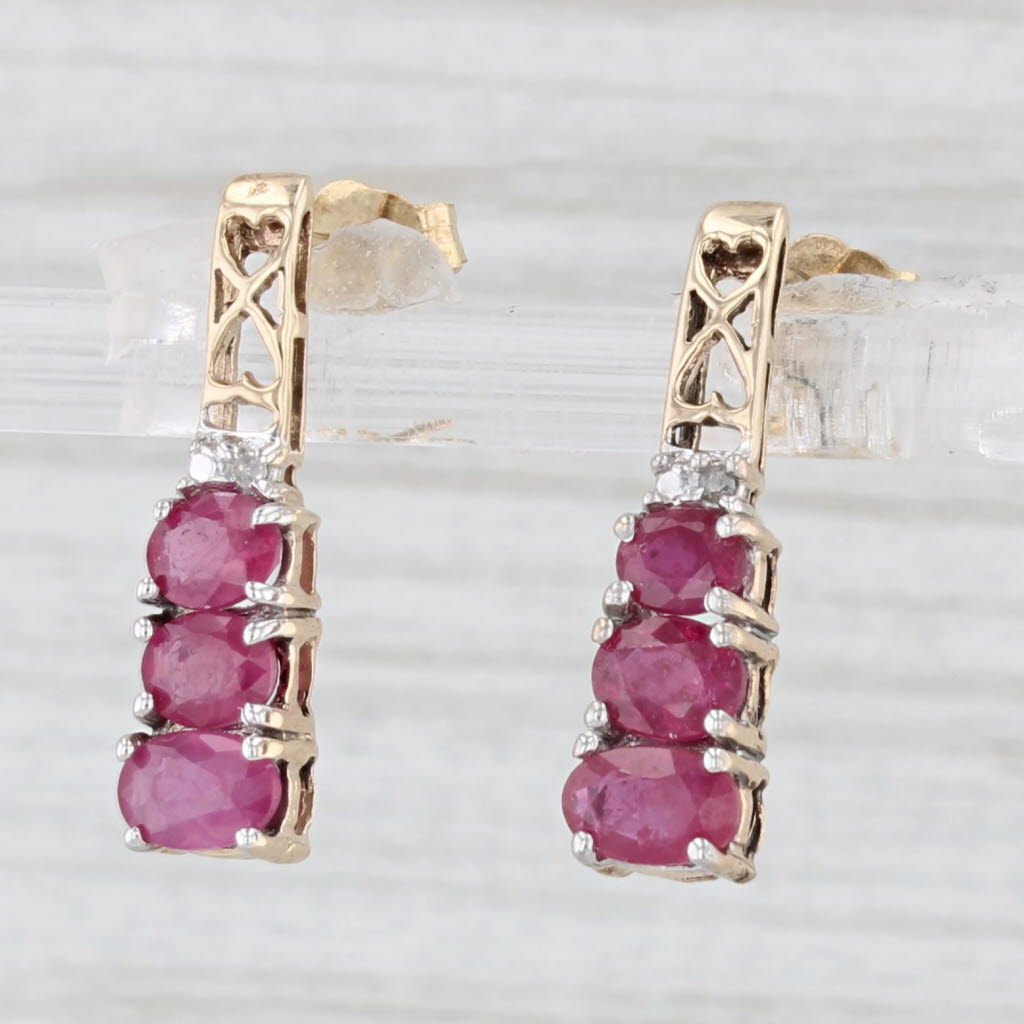 Light Gray 1.46ctw Ruby Diamond Drop Earrings 10k Yellow Gold