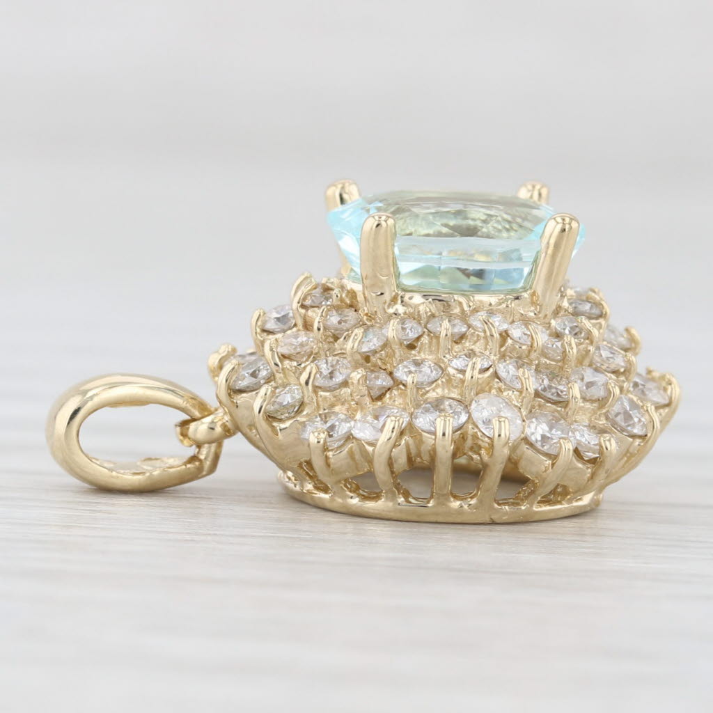 4.80ctw Round Blue Topaz Diamond Halo Pendant 14k Yellow Gold