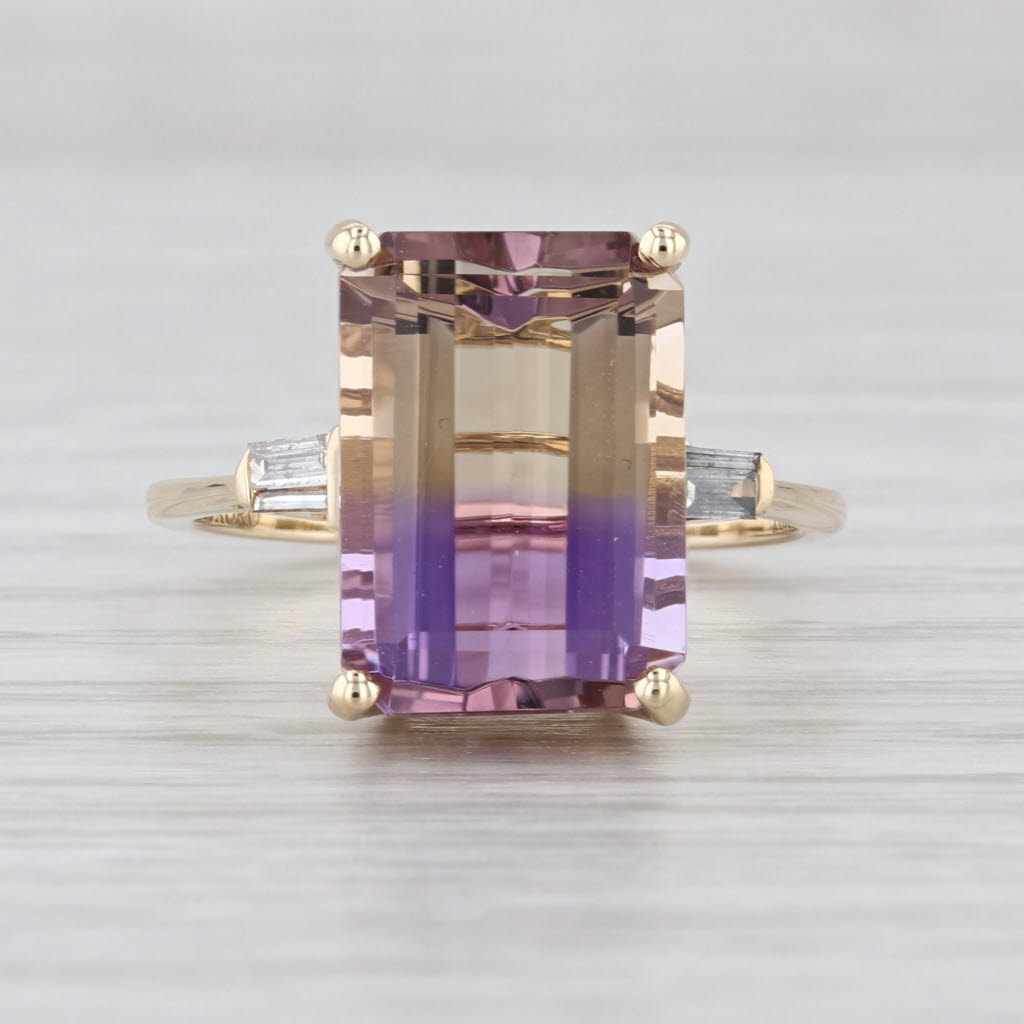 Luxoro 6.77ctw Ametrine Diamond Ring 10k Yellow Gold Size 8 Cocktail