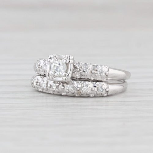 Light Gray 0.20ctw Round Diamond Engagement Ring Wedding Band Bridal Set 14k White Gold