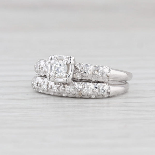 0.20ctw Round Diamond Engagement Ring Wedding Band Bridal Set 14k White Gold
