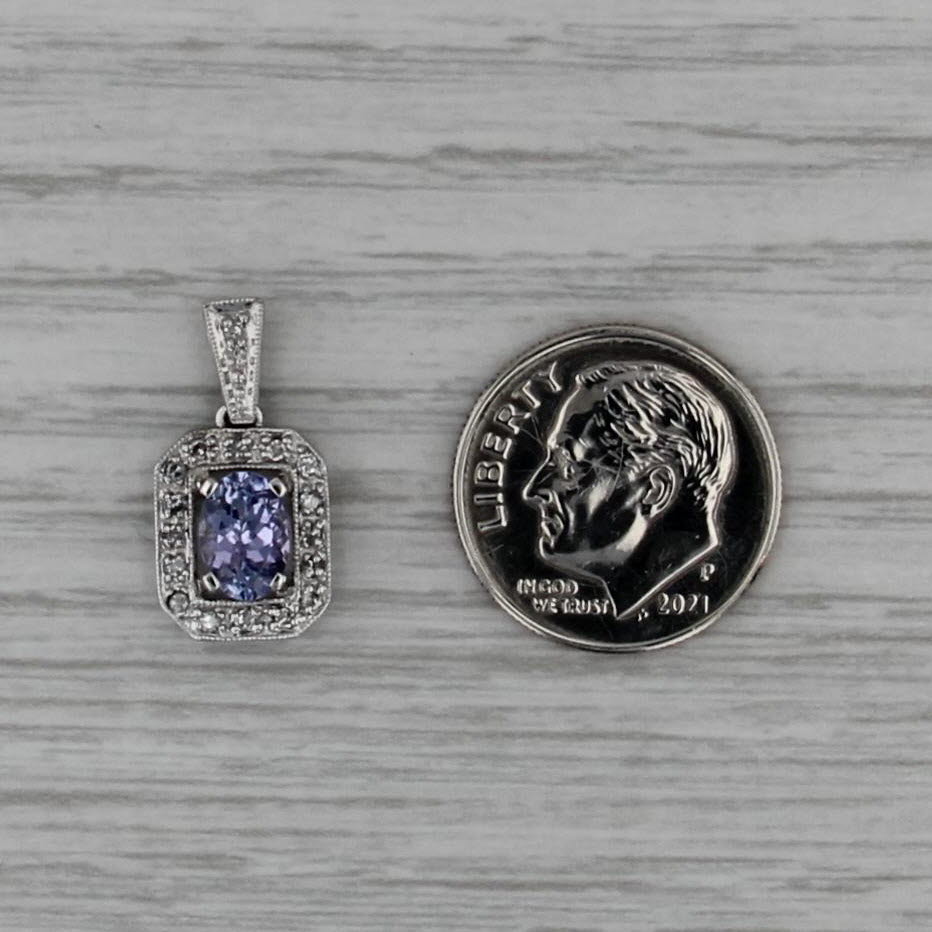 0.93ctw Tanzanite Diamond Halo Pendant 14k White Gold