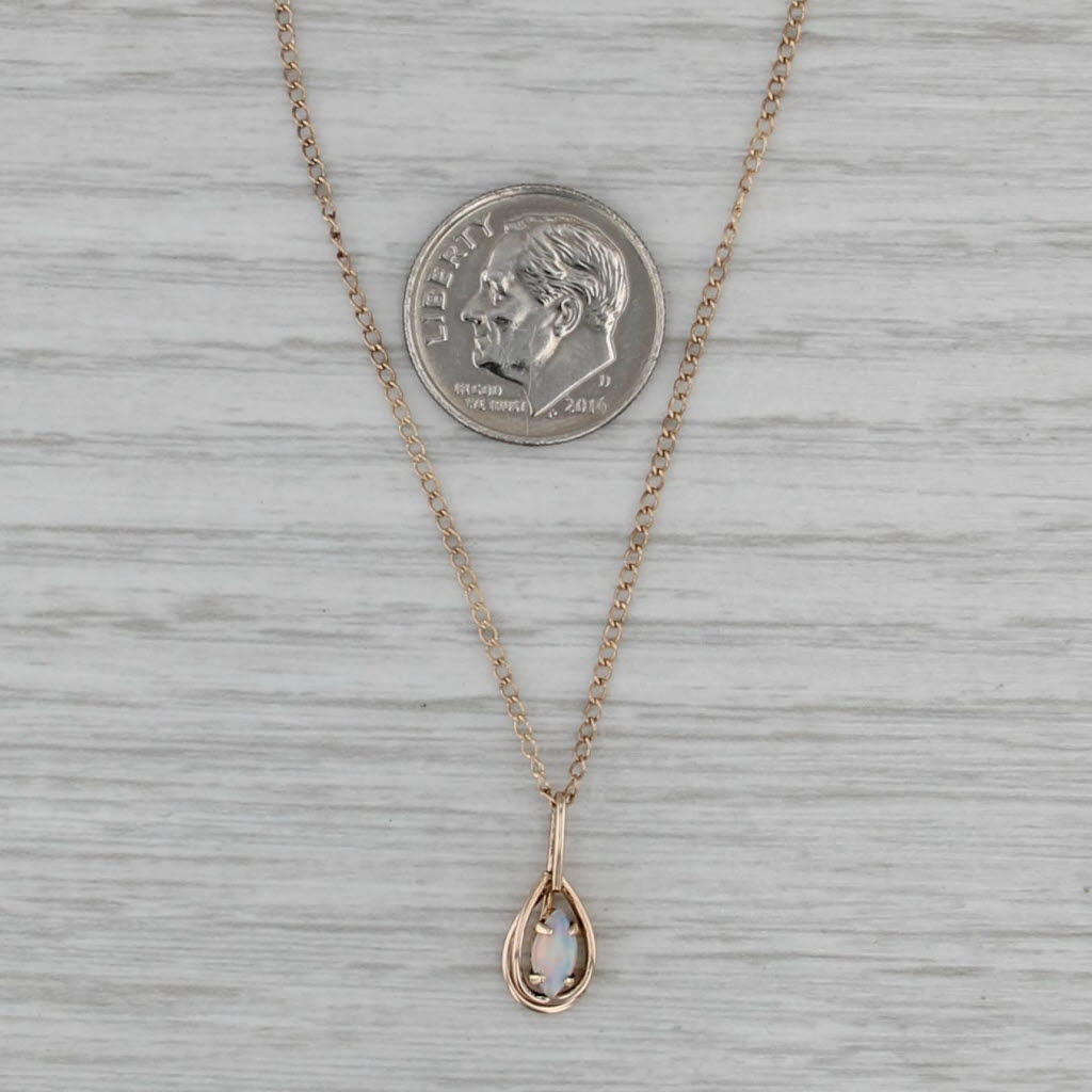 Opal Teardrop Pendant Necklace 14k Yellow Gold 24" Curb Chain Navette Cabochon