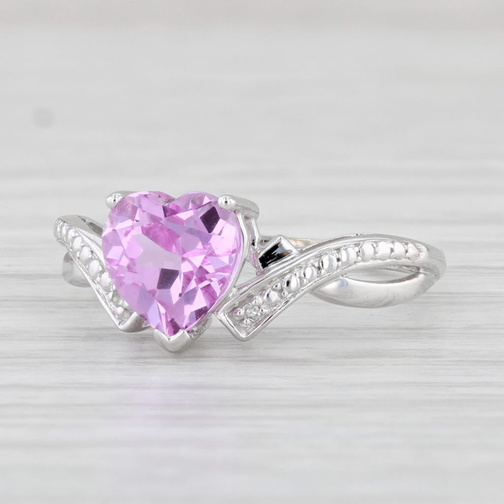 Light Gray 1.80ct Lab Created Sapphire Pink Heart Ring 10k White Gold Sz 6 Diamond Accents