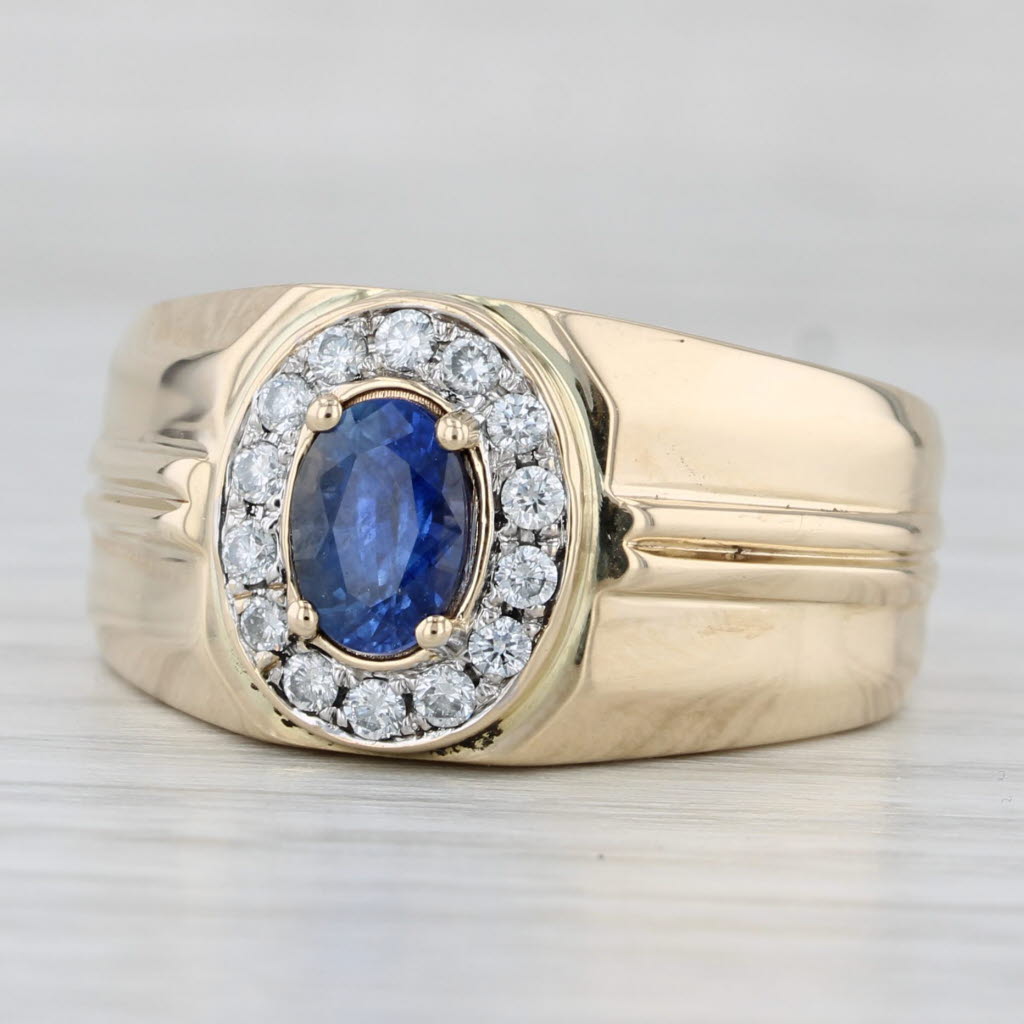 Light Gray 1.24ctw Blue Sapphire Diamond Halo Ring 14k Yellow Gold Size 9.25