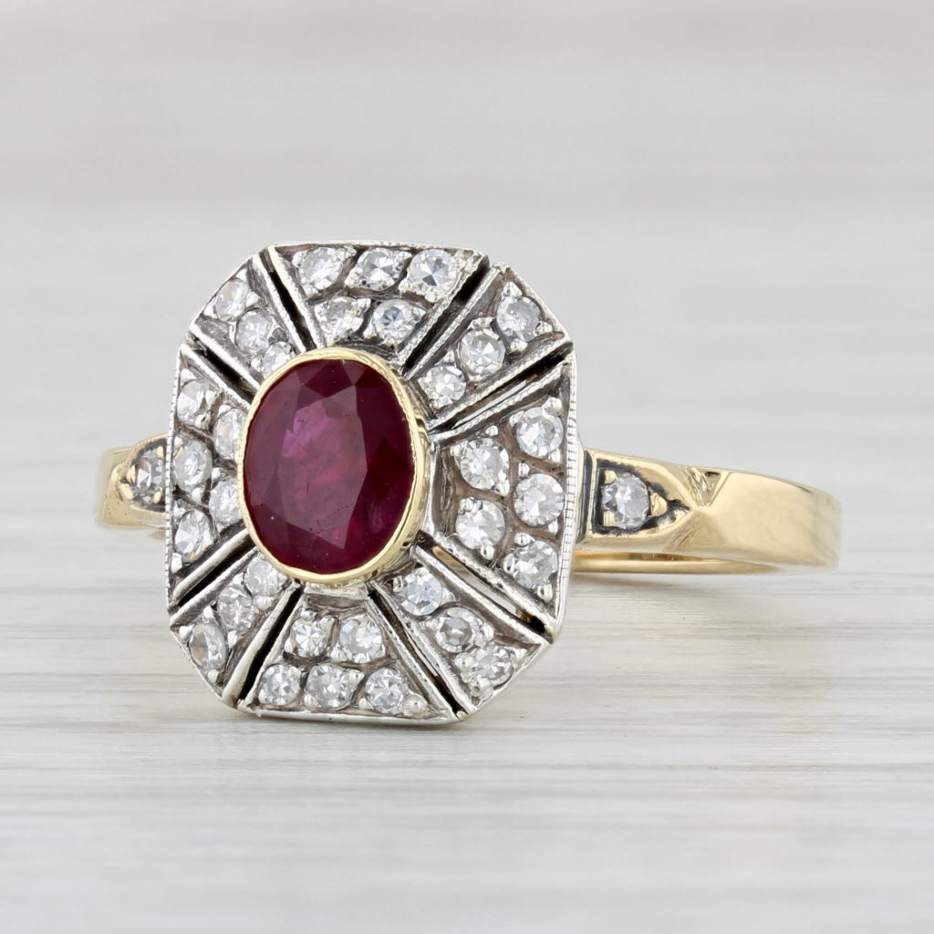 Light Gray 1.05ctw Ruby Diamond Ring 18k Yellow Gold Silver Size 7.5 Engagement Gasia