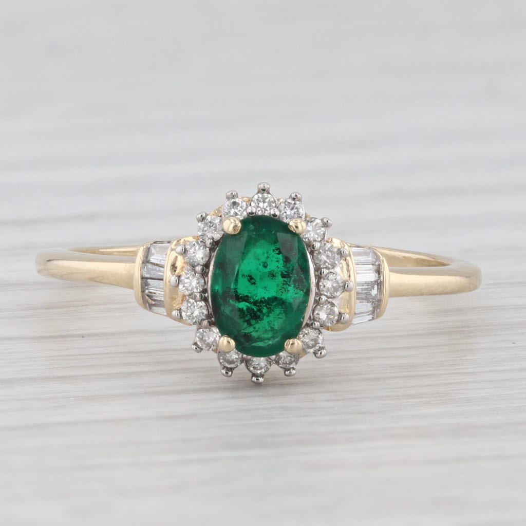 Light Gray 1ctw Oval Emerald Diamond Halo Ring 10k Yellow Gold Size 9.75 Engagement