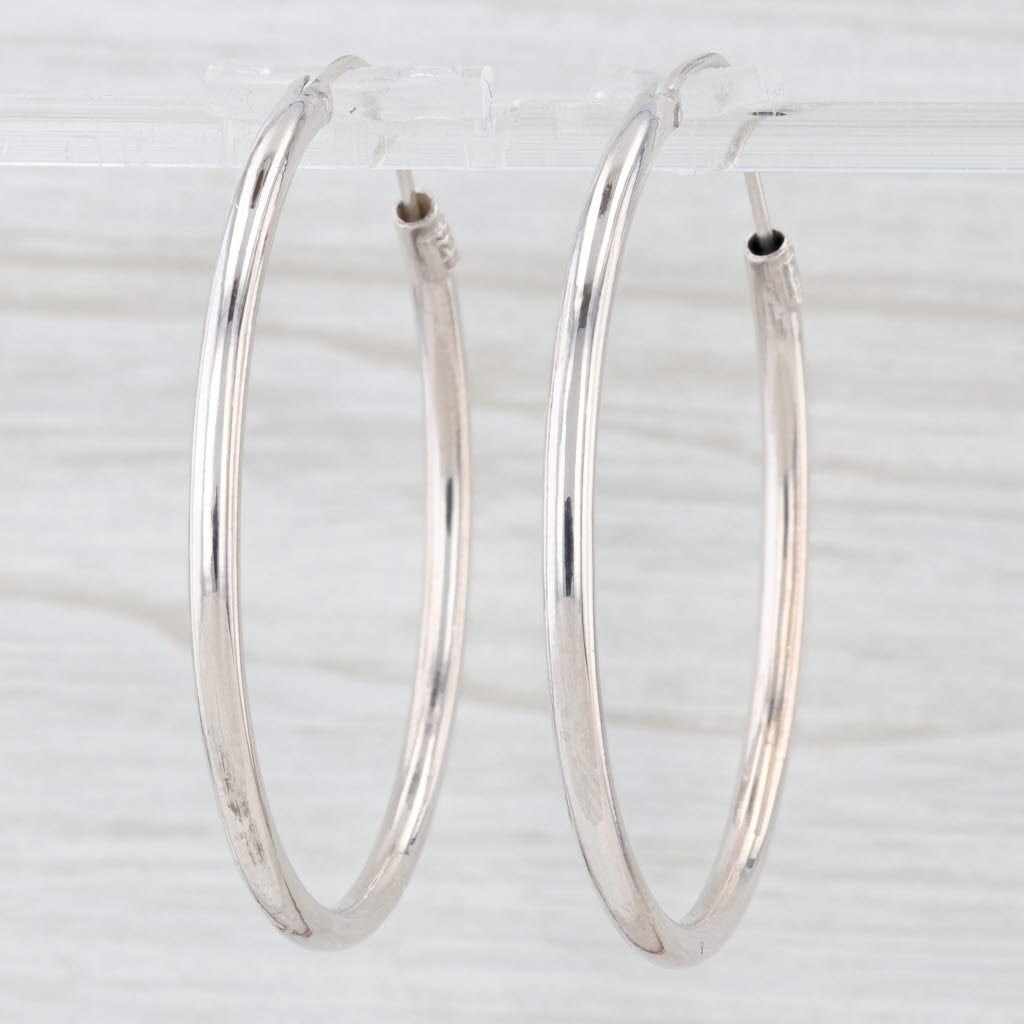 Light Gray Large Hoop Earrings Sterling Silver 50x2.7mm Tube Clasp