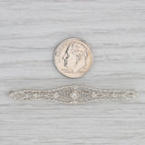 Krementz Vintage Diamond Filigree Bar Brooch 10k 14k White Gold Pin