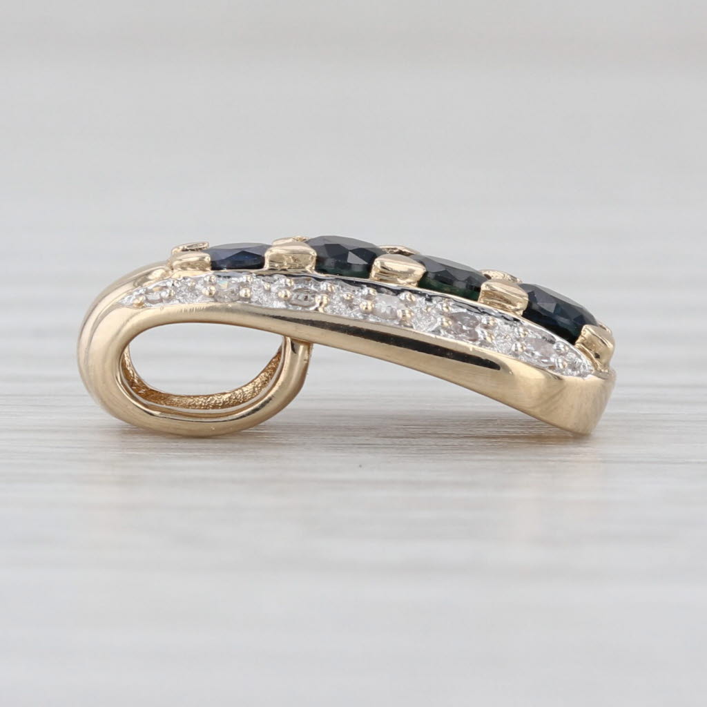 1.12ctw Blue Sapphire Diamond Journey Pendant 14k Yellow Gold Small Drop