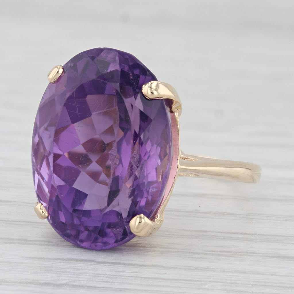 Light Gray 18ct Oval Amethyst Solitaire Ring 14k Yellow Gold Size 9 Cocktail