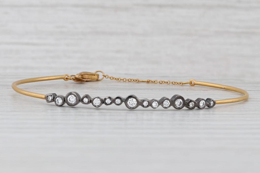 Light Gray New 0.50ctw Diamond Bangle Bracelet 14k Gold Adjustable Marika Desert