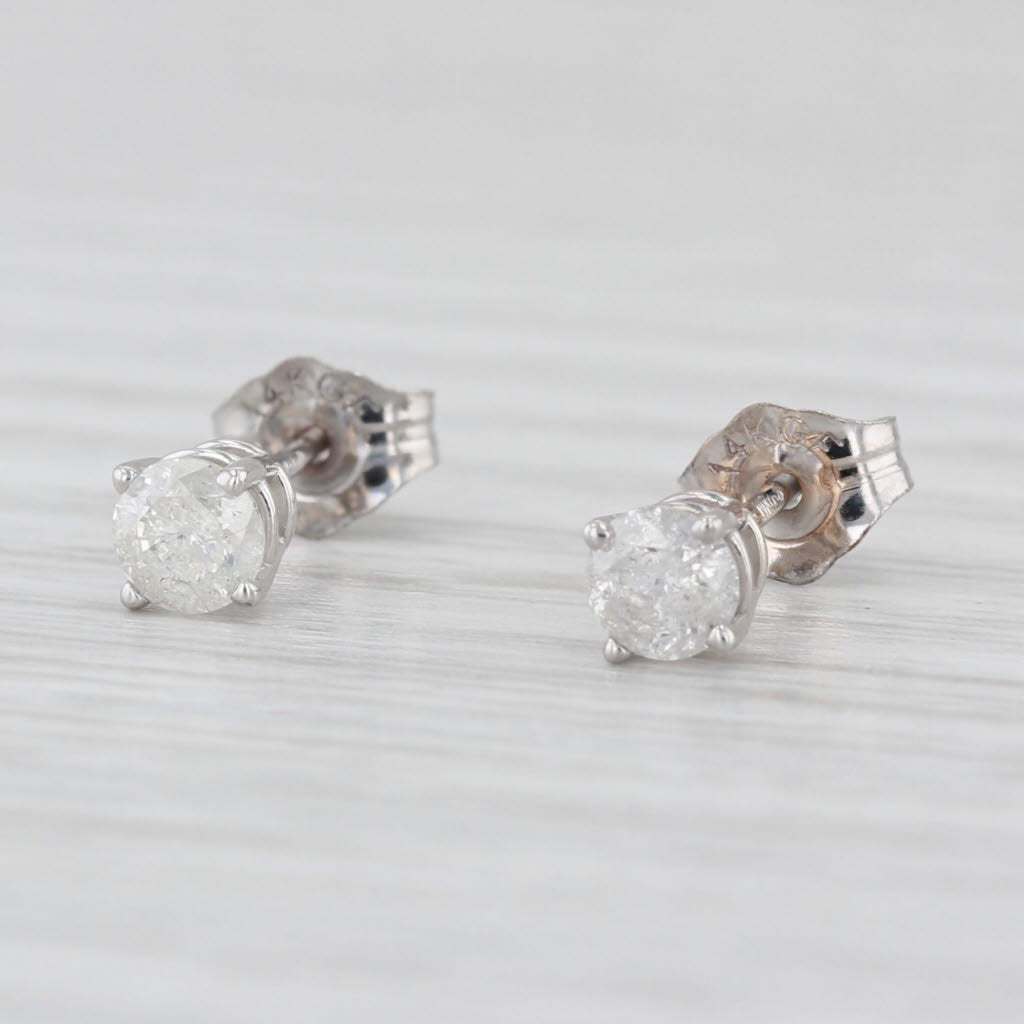 0.32ctw Diamond Solitaire Stud Earrings 14k White Gold Round Studs