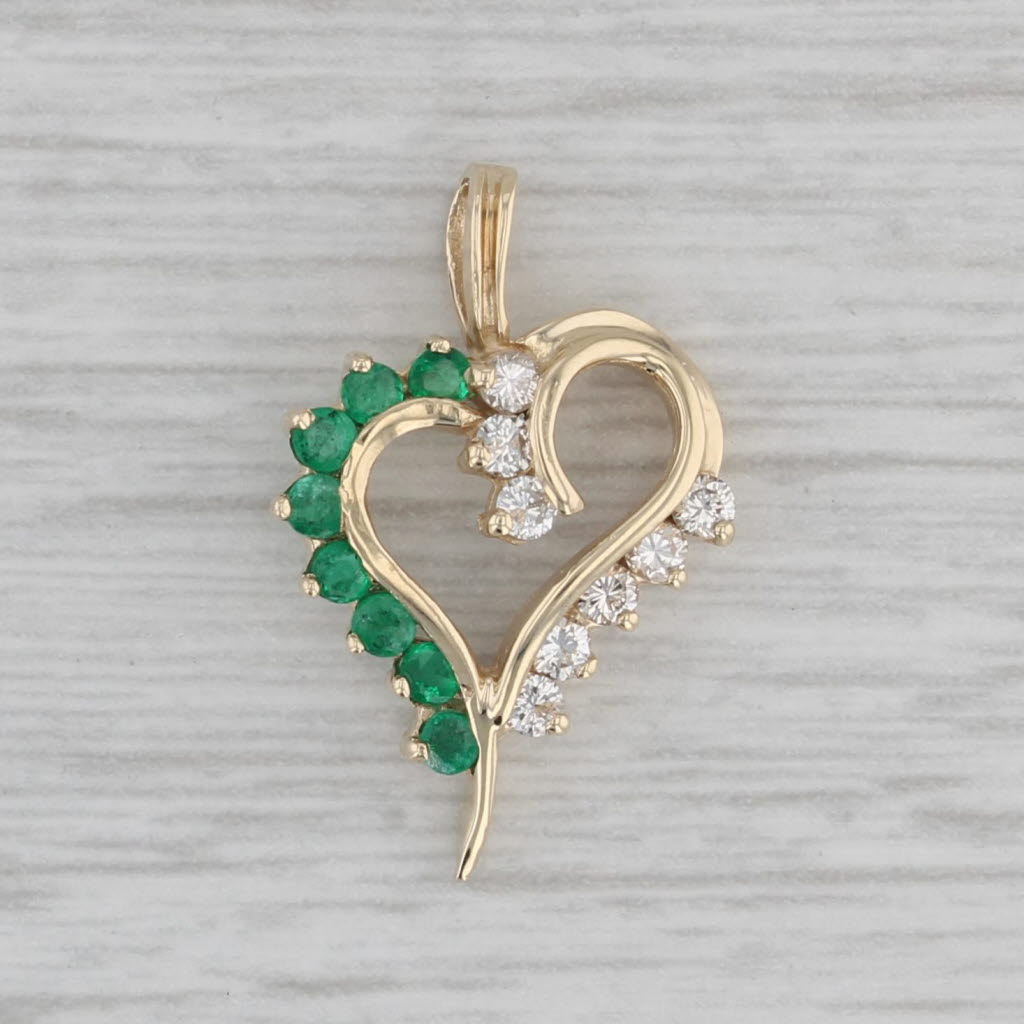 Gray 0.40ctw Emerald Diamond Open Heart Pendant 14k Yellow Gold