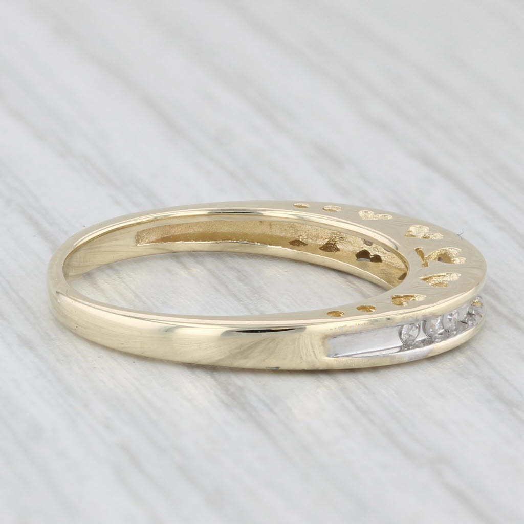 Light Gray 0.10ctw Diamond Wedding Band 10k Yellow Gold Sz 6.5 Stackable Ring Heart Bridge