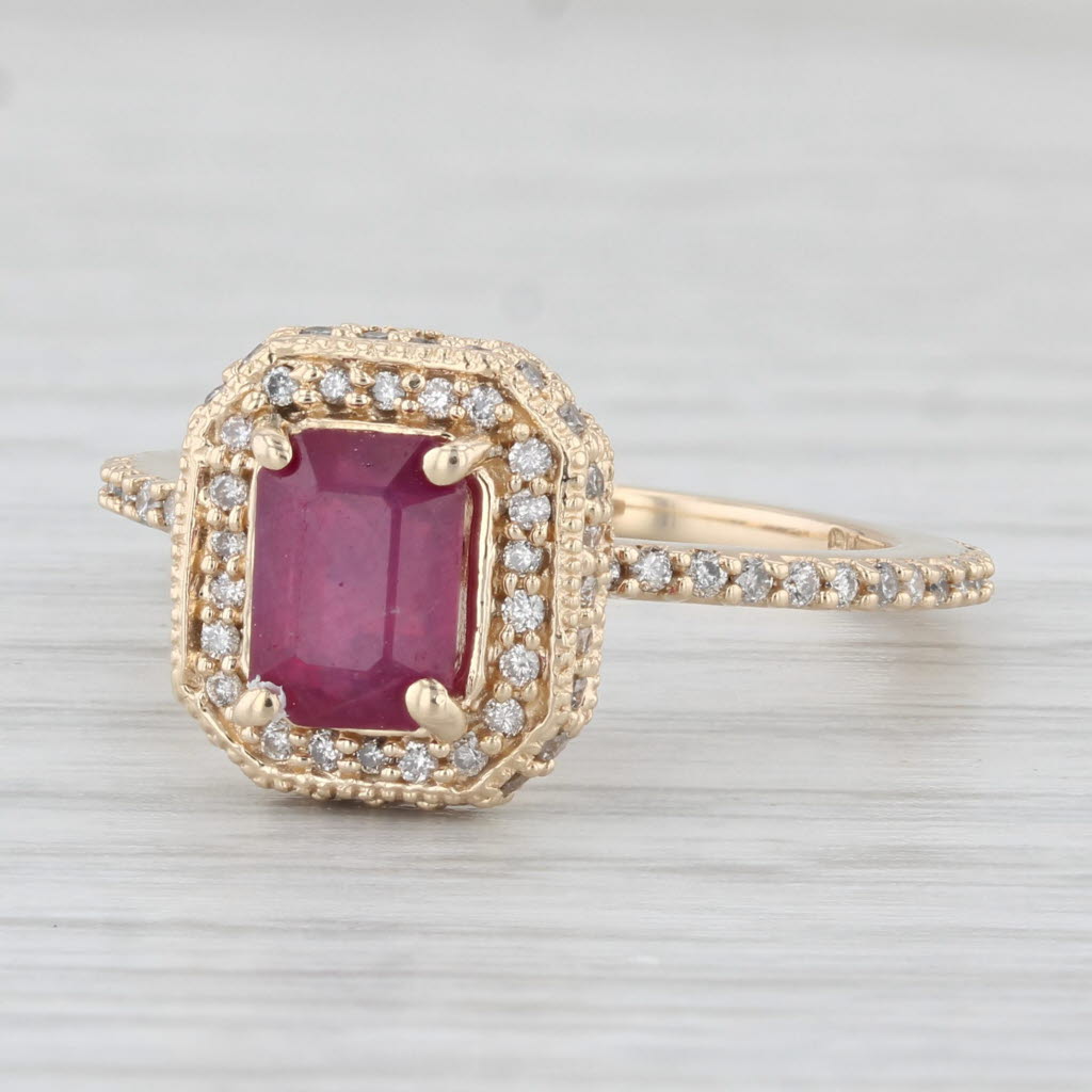 Light Gray 1.78ctw Ruby Diamond Halo Ring 14k Yellow Gold Size 7 Engagement