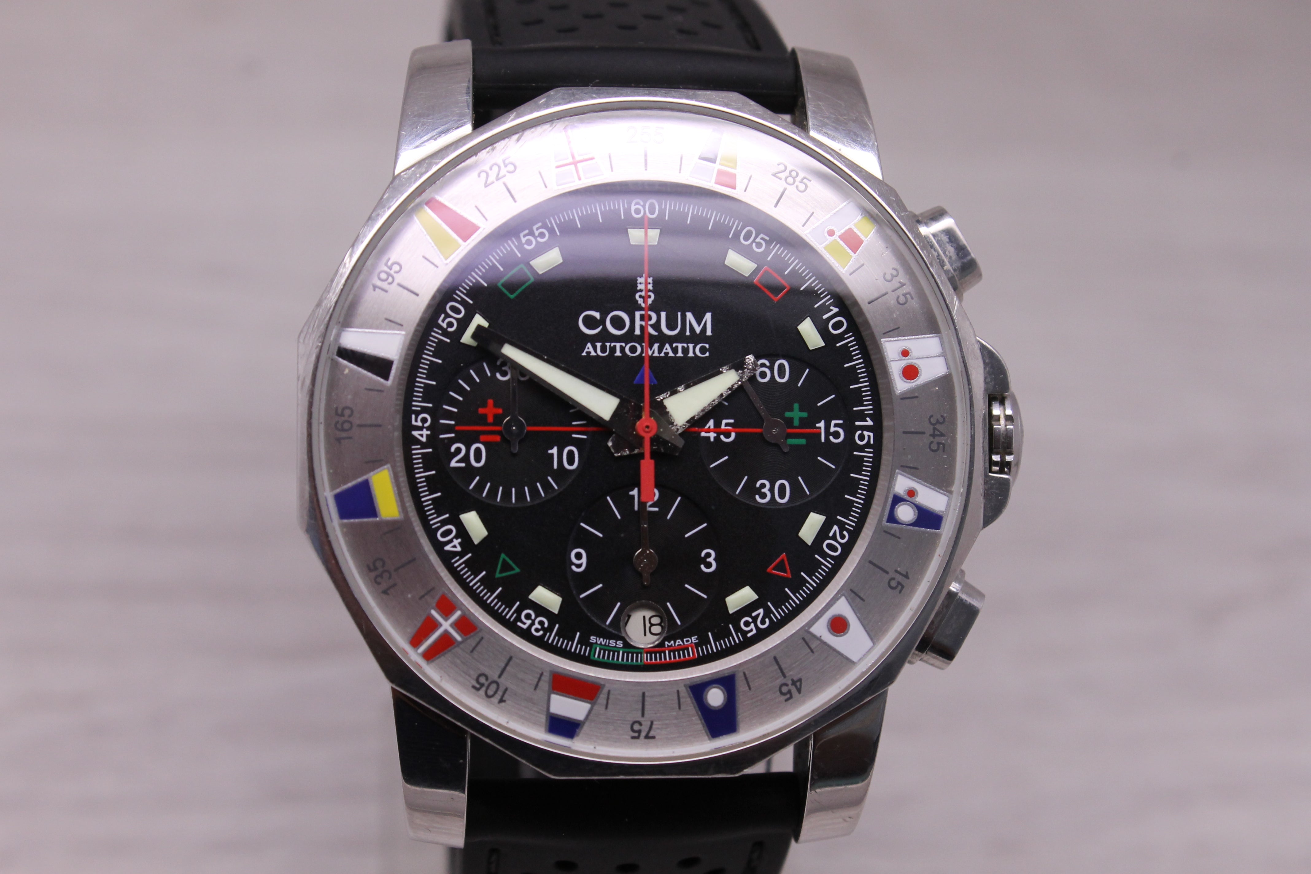Corum Admirals Cup 285.630.20 Mens Steel 44mm Automatic Chronograph Watch