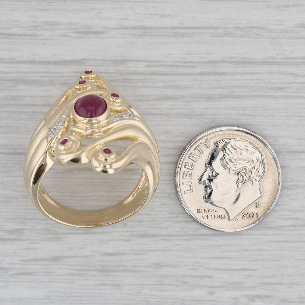 Gray Ruby Diamond Cocktail Ring 14k Yellow Gold Size 7.5