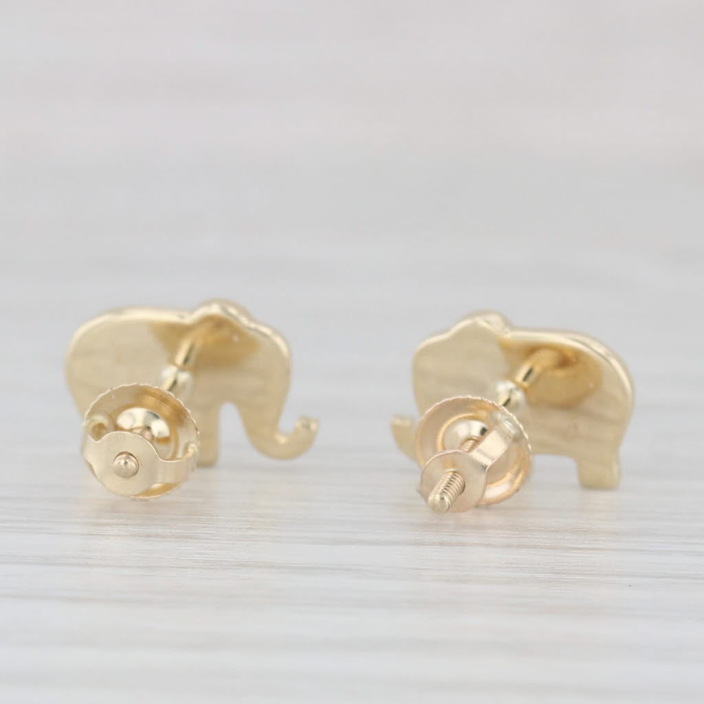 Light Gray New 0.20ctw Diamond Emerald Elephant Stud Earrings 10k Yellow Gold