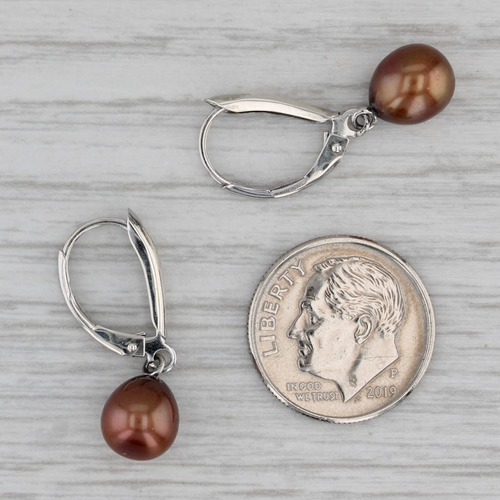 Gray Brown Bronze Cultured Pearl Dangle Earrings Sterling Silver Drops Lever Backs