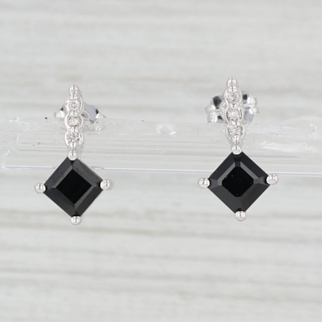 Light Gray Black Onyx White Diamond Drop Earrings 10k White Gold