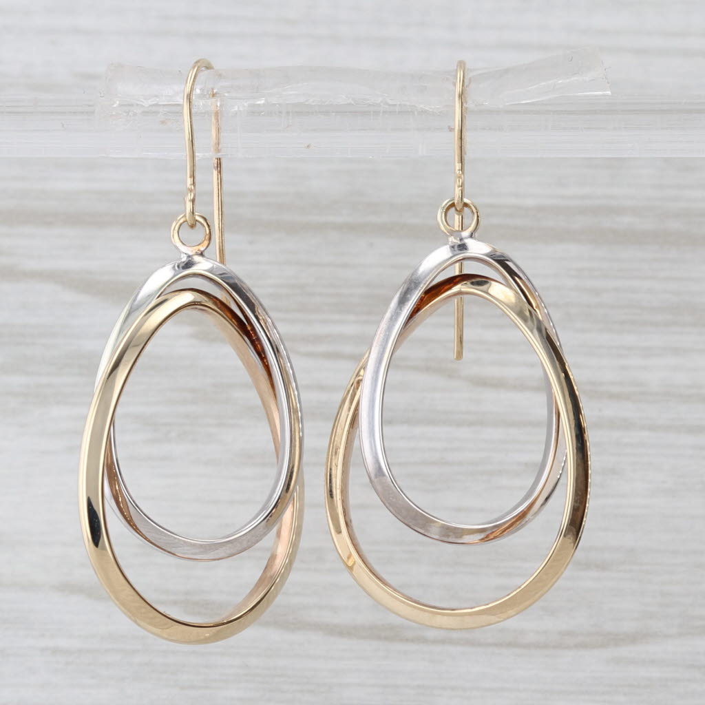 Interlocking Teardrop Dangle Earrings 10k Yellow White Gold Hook Posts