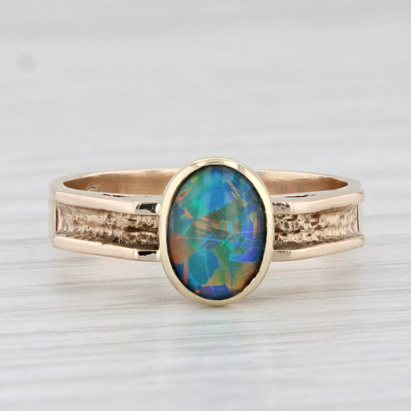 Light Gray Colorful Opal Triplet Ring 9k Yellow Gold Size 6.25 Oval Cabochon Solitaire