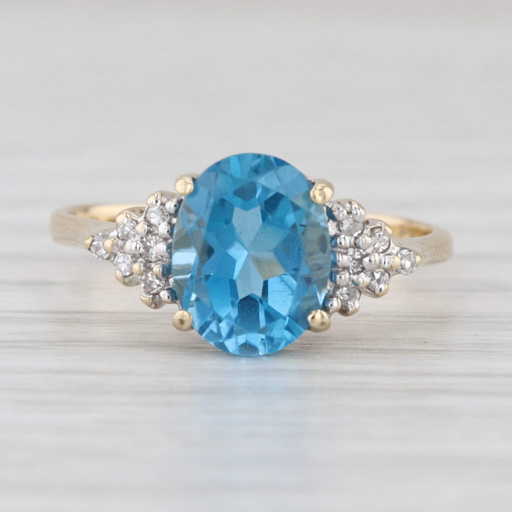 2.50ctw Oval Blue Topaz Diamond Ring 14k Yellow Gold Size 6.75