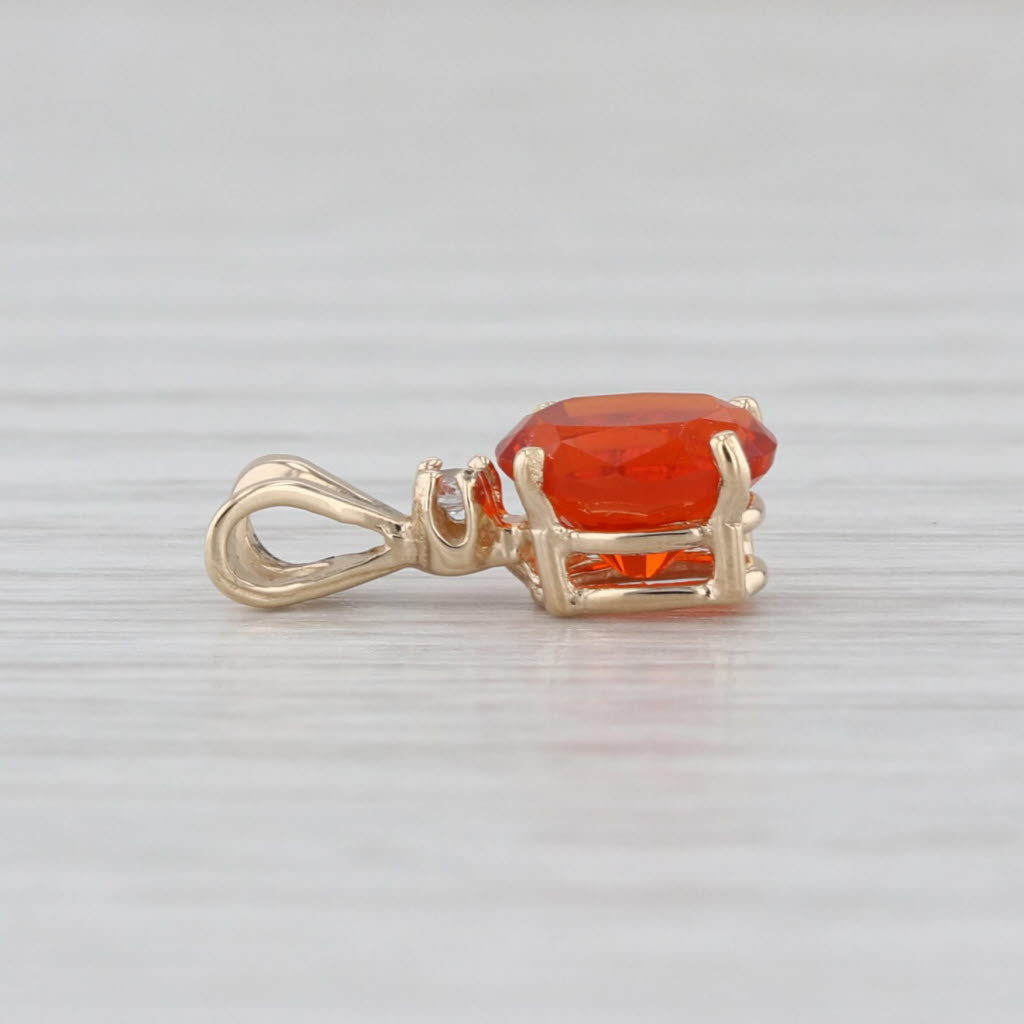 0.92ctw Fire Opal Diamond Pendant 14k Yellow Gold Small Drop