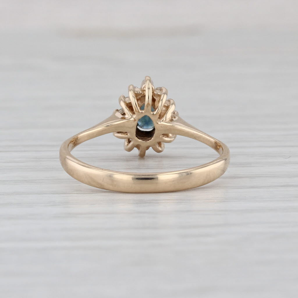 0.37ctw Blue Sapphire Diamond Halo Ring 14k Yellow Gold Size 6.75 Teardrop Pear