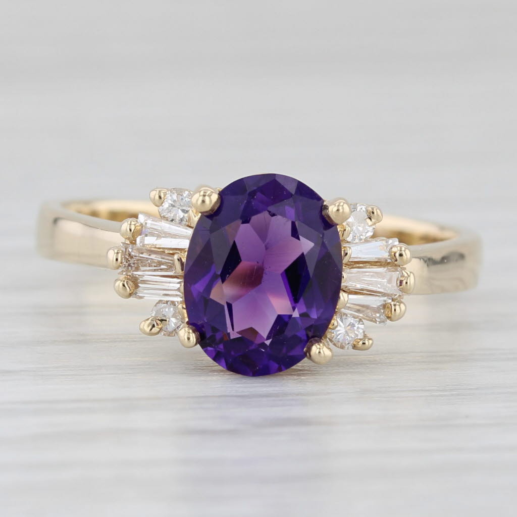 Light Gray 1.80ctw Amethyst Diamond Ring 14k Yellow Gold Size 8.5