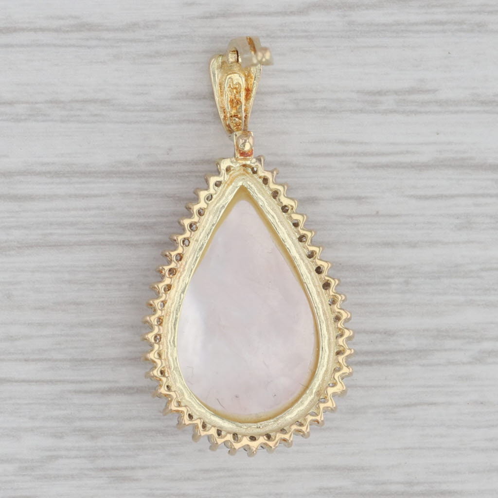 Gray Mabe Pearl 0.25ctw Diamond Halo Teardrop Pendant 14k Yellow Gold