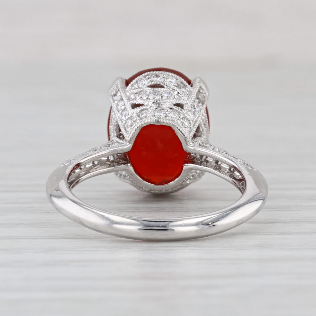 4.16ctw Oval Fire Opal Diamond Ring 18k White Gold Size 6.75
