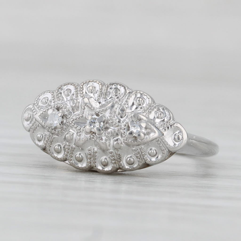 Light Gray Vintage Diamond Princess Ring 14k White Gold Size 3.5