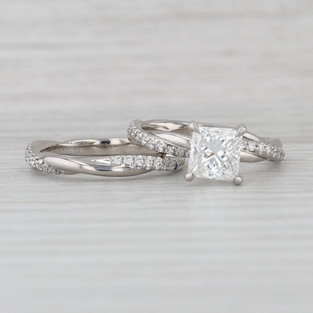 1.64ctw Diamond Engagement Ring Wedding Band Bridal Set Platinum Size 6 GIA