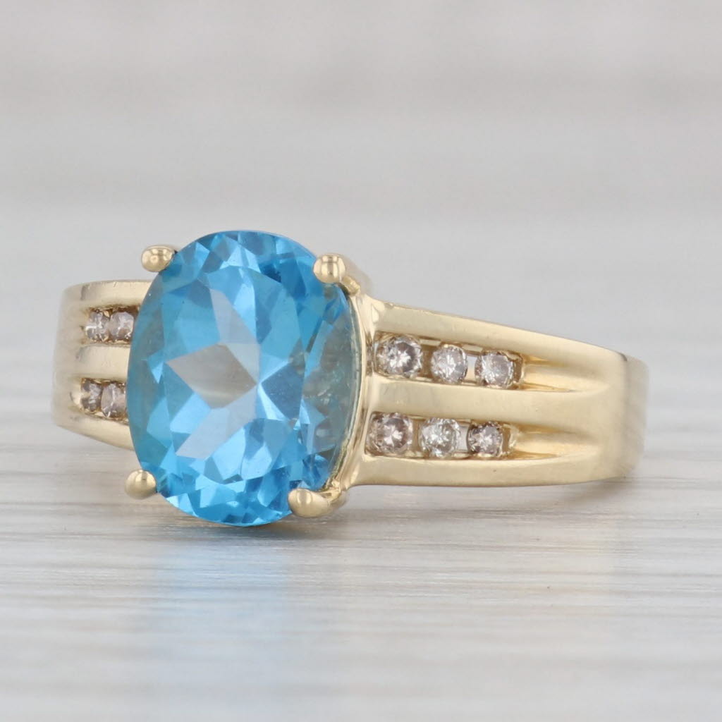 Gray 3.75ct Oval Blue Topaz Diamond Ring 14k Yellow Gold Size 8.5