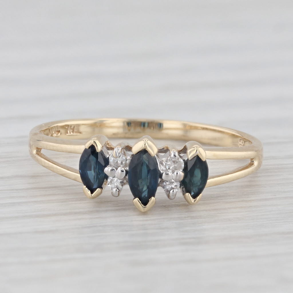 Light Gray 0.44ctw 3-Stone Blue Sapphire Diamond Ring 10k Yellow Gold Size 6.75