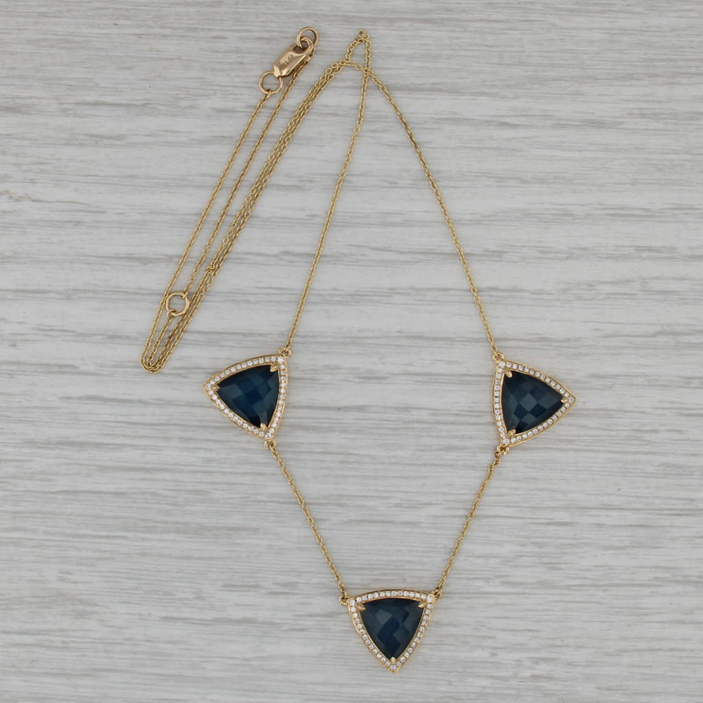 New Doves Doron Paloma Sapphire Diamond 18k Yellow Gold 16" 18" Cable Chain