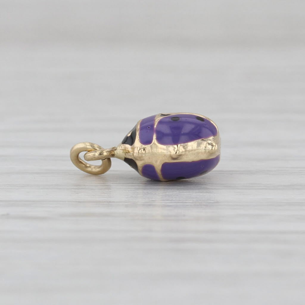 Purple Ladybug Charm 14k Yellow Gold Resin Small Drop Pendant Good Luck
