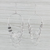 Chain Dangle Hoop Earrings 18k White Gold Hook Posts Round Hoops