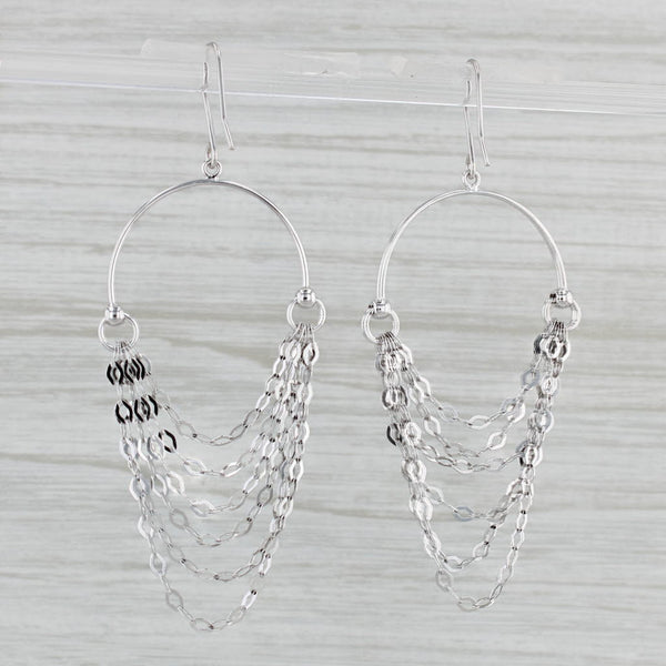Gray Chain Dangle Hoop Earrings 18k White Gold Hook Posts Round Hoops