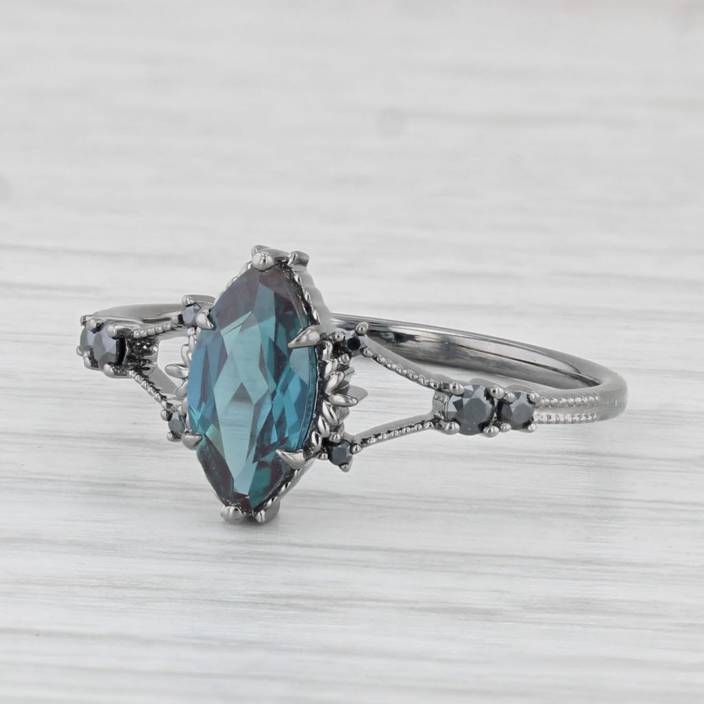 Light Gray Lab Created Alexandrite Simulated Black Diamond Gothic Ring 14k Gold Size 9-9.25