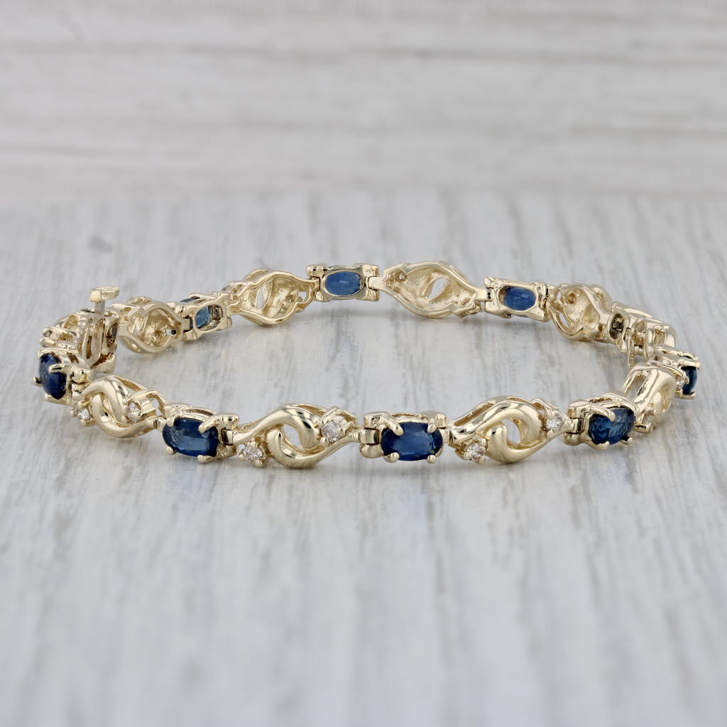 Gray 4ctw Blue Sapphire Diamond Bracelet 14k Yellow Gold 7" 5.4mm