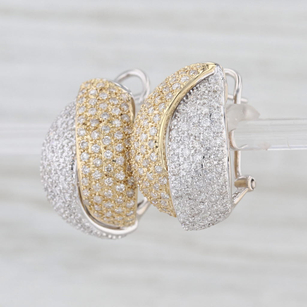 1.50ctw Pave Diamond 2-Toned Drop Earrings 14k White Yellow Gold Omega Backs