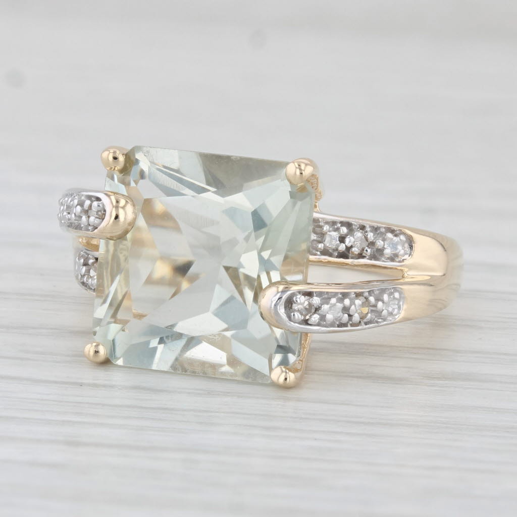 Light Gray 7.07ctw Prasiolite Green Amethyst Diamond Ring 10k Yellow Gold Size 8.25