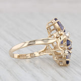 Light Gray 2.34ctw Iolite Diamond Cluster Ring 14k Yellow Gold Size 7 Floral Cocktail