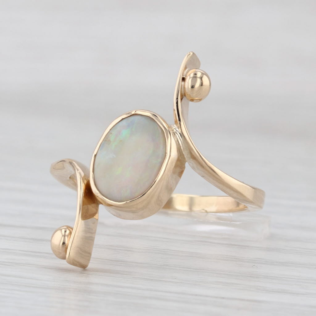Opal Cabochon Solitaire Bypass Ring 14k Yellow Gold Size 10