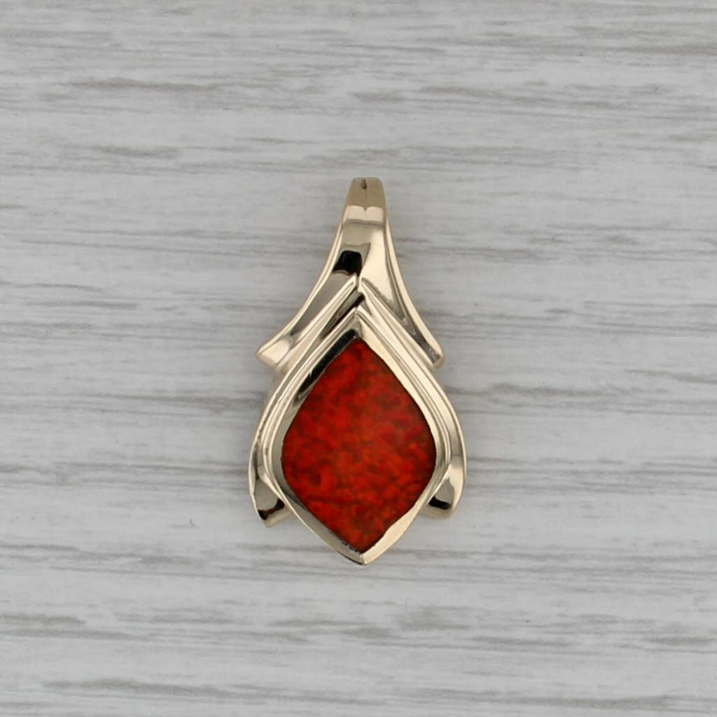 Lab Created Fire Opal Navette Pendant 14k Yellow Gold