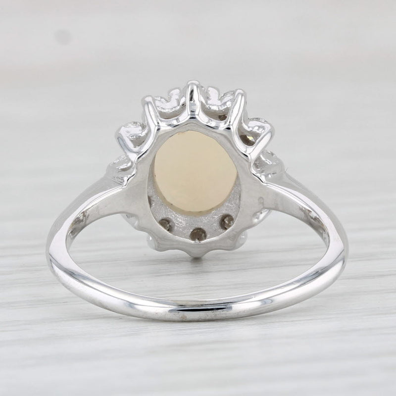 Light Gray Oval Cabochon Opal 0.36ctw Diamond Halo Ring 14k White Gold Size 7.75